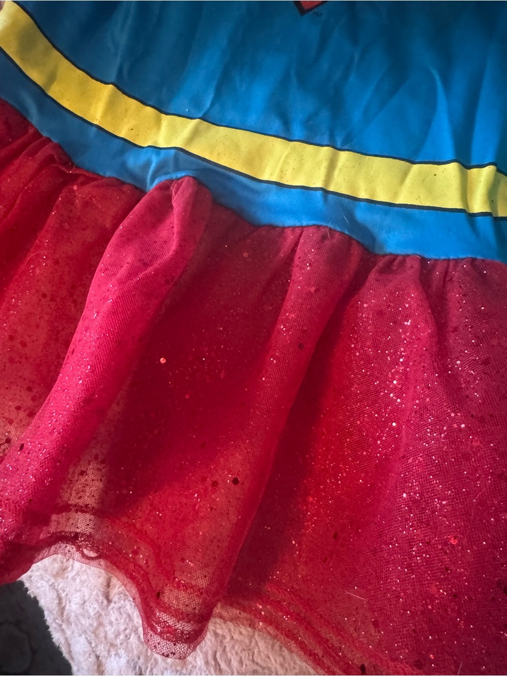 DC Comics Blue & Red Pet Superhero Costume Dress w/ Glitter Tulle Skirt XXL NEW - Picture 2 of 5